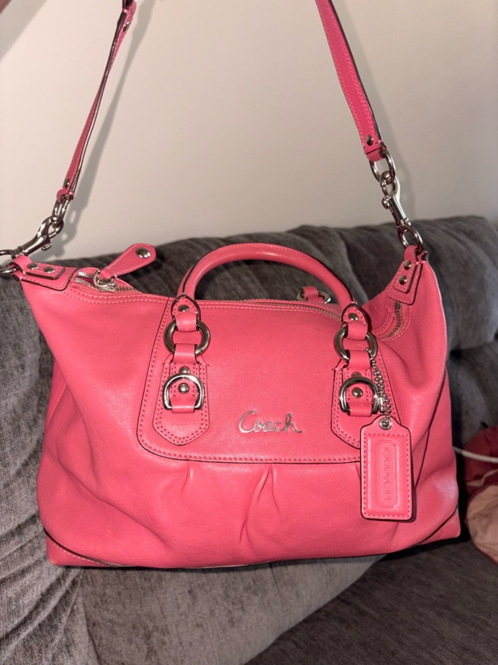 Coach Coral Pink Leather Shoulder Bag